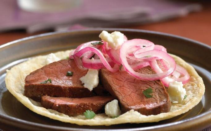 Adobo Beef Tacos with Pickled Red Onions